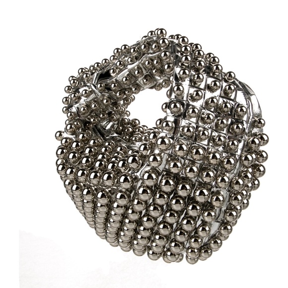 SOLD!! BOTTEGA VENETA MINI JODIE LEATHER SILVER METALLIC STUDDED BEADED BAG - Picture 5 of 9